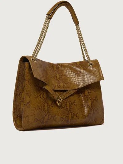 Orciani Venus Python-print Chain-strap Shoulder Bag In Brown