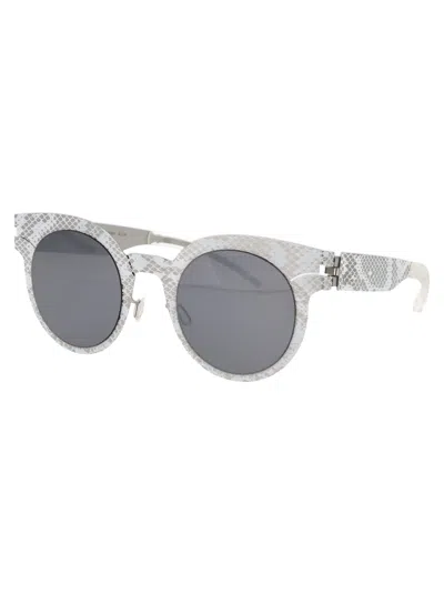 Mykita Silver White Python Dark Grey Solid Metal Sunglasses In Gray