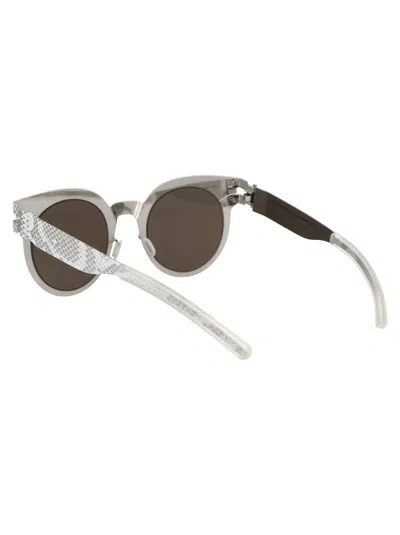 Mykita Silver White Python Dark Grey Solid Metal Sunglasses