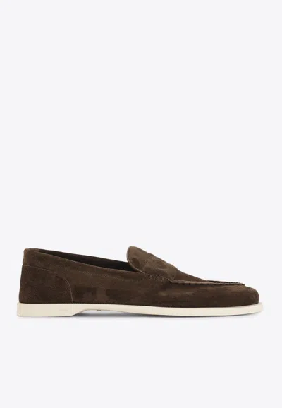 John Lobb Dark Brown Suede Casual Shoes With Velcro Closure In Brown