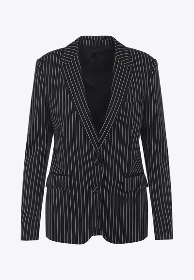 Tom Ford Barathea Striped Wool-blend Blazer In Black