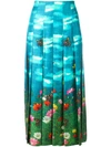 Gucci Pleated Printed Silk-satin Skirt In Green