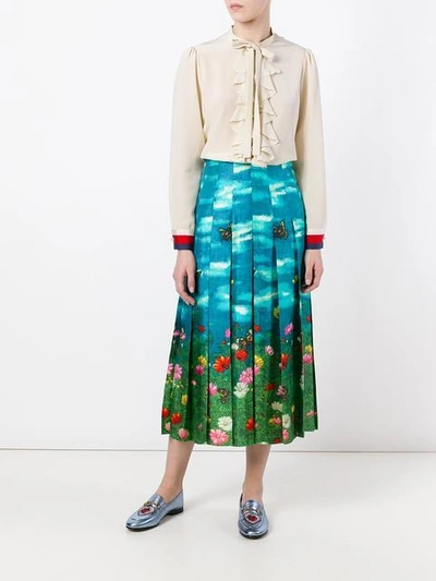 Shop Gucci Garden Print Skirt In Blue