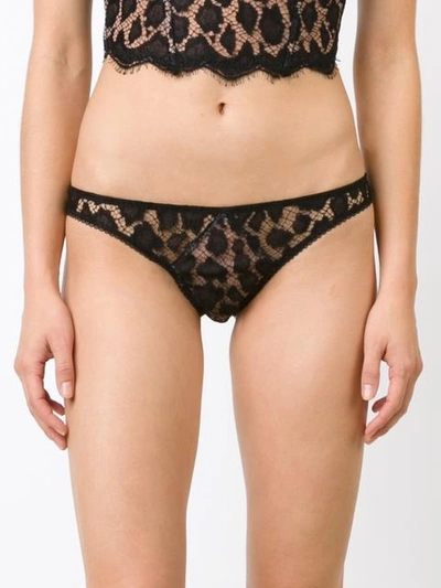 Shop Fleur Du Mal Leopard Lace Tanga Panties - Black