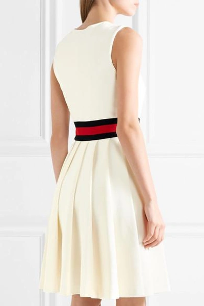 Shop Gucci Jersey-trimmed Pleated Twill Mini Dress In Ivory
