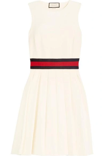 Shop Gucci Jersey-trimmed Pleated Twill Mini Dress In Ivory