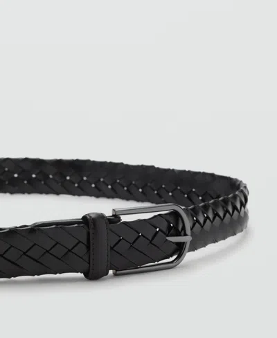 Mango Leather Braided Belt In Black