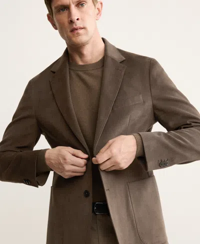 Mango Slim Fit Stretch Cotton Blazer In Brown