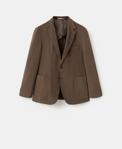 Mango Slim Fit Stretch Cotton Blazer In Brown