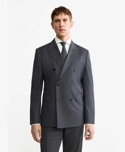 Mango Double Breasted Wool Jacket In Gray
