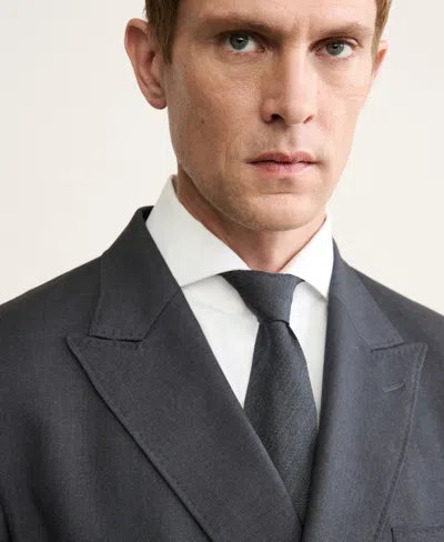 Mango Double Breasted Wool Jacket In Gray