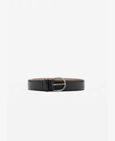 Mango Croc Embossed Leather Belt In Black