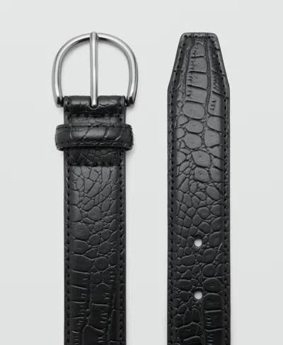 Mango Croc Embossed Leather Belt In Black