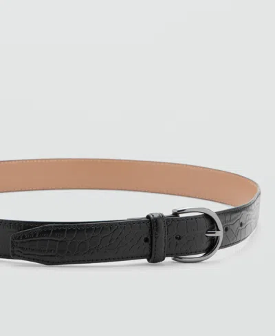Mango Croc Embossed Leather Belt In Black