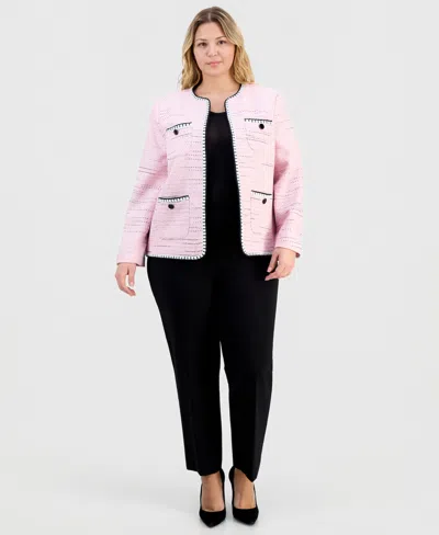 Kasper Plus Size Collarless Open-front Tweed Jacket In Multi