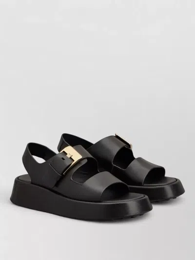 Tod's Leather Sandals With Double Strap And Maxi Buckle In Black