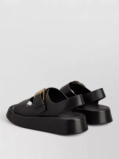 Tod's Leather Sandals With Double Strap And Maxi Buckle In Black