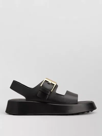 Tod's Leather Sandals With Double Strap And Maxi Buckle In Black
