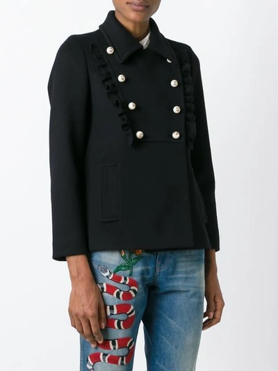 Shop Gucci Ruffle Detail Jacket In Black