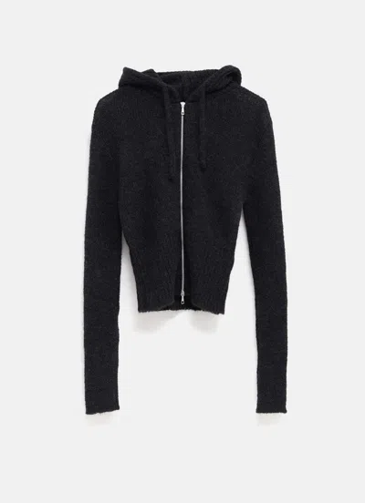 Our Legacy Compact Hooded Ribbed Brushed Alpaca-blend Cardigan In Black