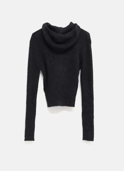 Our Legacy Compact Hooded Ribbed Brushed Alpaca-blend Cardigan In Black