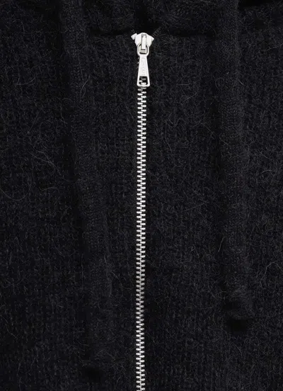 Our Legacy Compact Hooded Ribbed Brushed Alpaca-blend Cardigan In Black