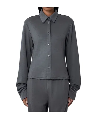 Rier Button-down Long-sleeved Shirt In Gray