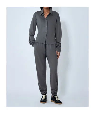 Rier Button-down Long-sleeved Shirt In Gray