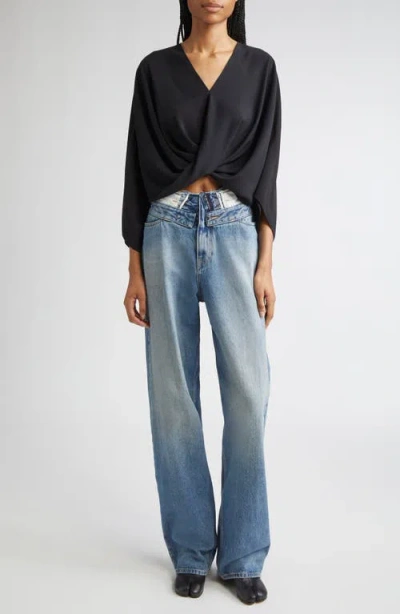 Mm6 Maison Margiela Light Blue Washed Jeans With Layered Waistband In Black