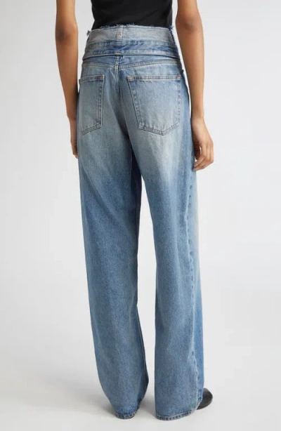 Mm6 Maison Margiela Light Blue Washed Jeans With Layered Waistband In Black