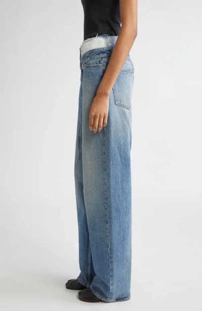 Mm6 Maison Margiela Light Blue Washed Jeans With Layered Waistband In Black