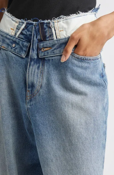 Mm6 Maison Margiela Light Blue Washed Jeans With Layered Waistband In Black