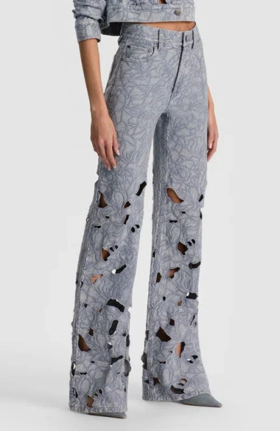 Alice And Olivia Chic High Rise Embroidered Eyelet Jeans In Rockstblue In Blue