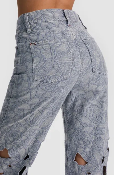 Alice And Olivia Chic High Rise Embroidered Eyelet Jeans In Rockstblue In Blue