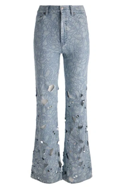 Alice And Olivia Chic High Rise Embroidered Eyelet Jeans In Rockstblue In Blue