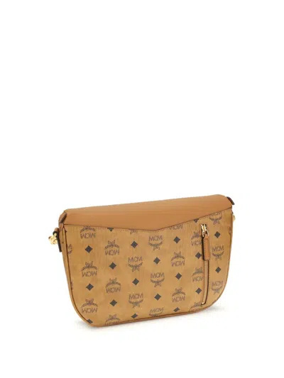 Mcm Beige Calf Leather Bos Taurus Shoulder Bag In Brown