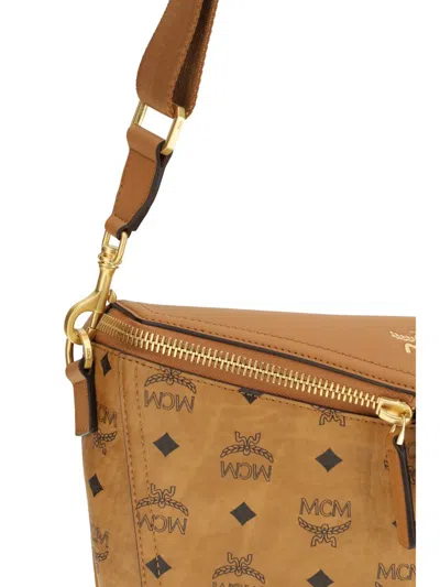 Mcm Beige Calf Leather Bos Taurus Shoulder Bag In Brown