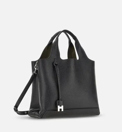 Hogan Shopping Bag In Textured Leather In Black