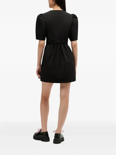 Ganni Belted Bow-embellished Stretch-cotton Poplin Midi Dress In Black