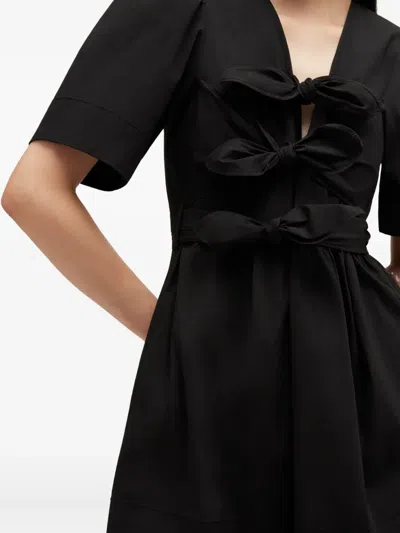 Ganni Belted Bow-embellished Stretch-cotton Poplin Midi Dress In Black