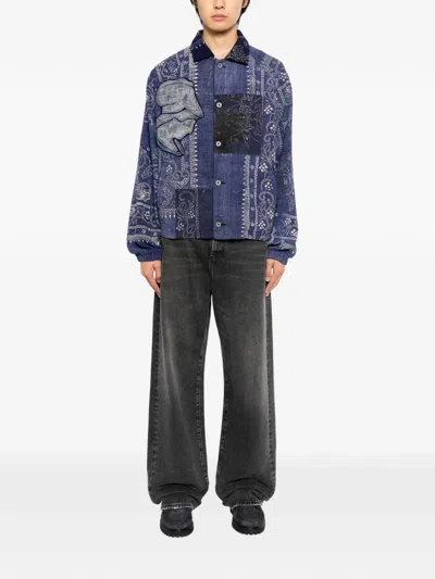 Kafeneo By Tbf Patch-work Shirt Jacket In Blue