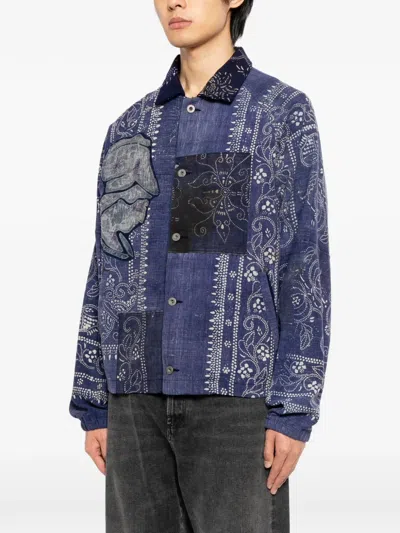 Kafeneo By Tbf Patch-work Shirt Jacket In Blue