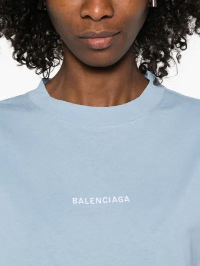 Balenciaga Logo Embroidered Cotton Jersey T-shirt In Blue