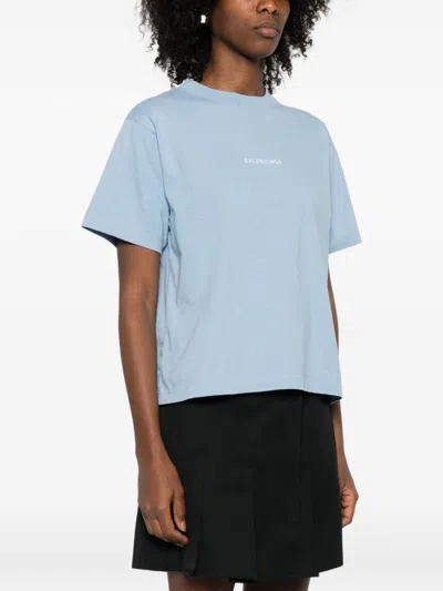 Balenciaga Logo Embroidered Cotton Jersey T-shirt In Blue