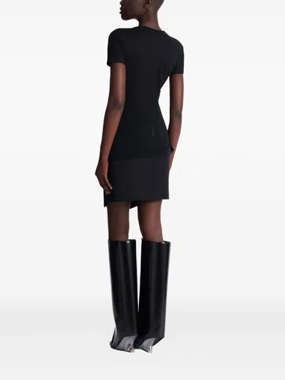 Balmain Black Round Neck Draped Design T-shirt In Black