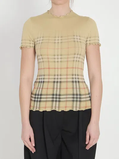 Burberry Womens Sand Ip Check Gradient-check Stretch-cotton Top In Neutral