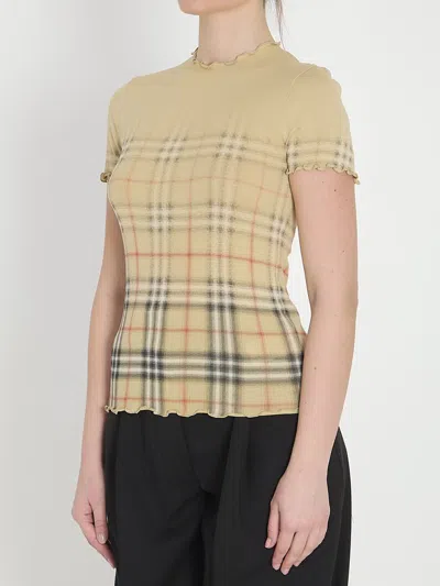 Burberry Womens Sand Ip Check Gradient-check Stretch-cotton Top In Neutral