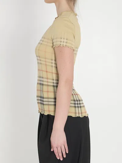 Burberry Womens Sand Ip Check Gradient-check Stretch-cotton Top In Neutral
