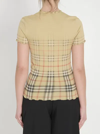 Burberry Womens Sand Ip Check Gradient-check Stretch-cotton Top In Neutral