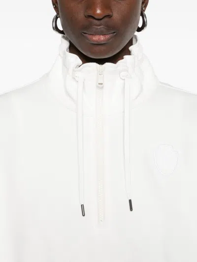 Brunello Cucinelli Cotton High Neck Sweater Drawstring Collar In White